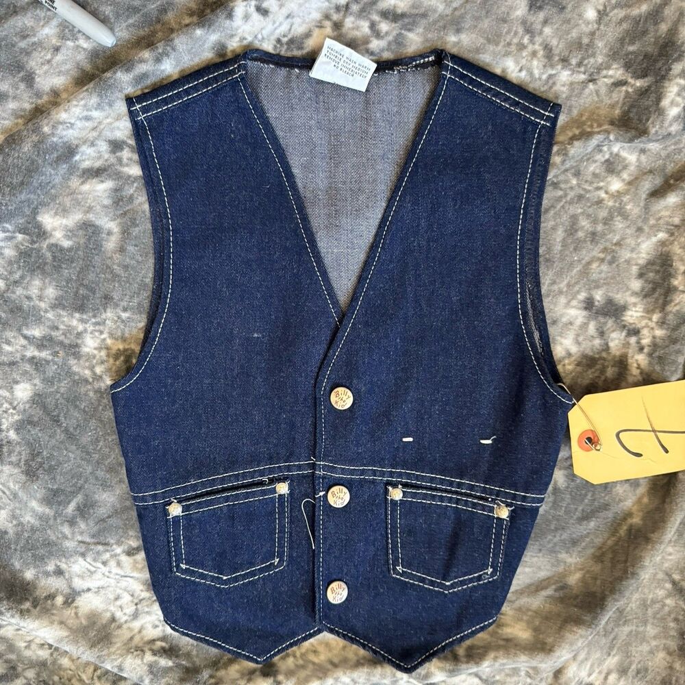 Vintage Boys Billy the Kid Western Vest Indigo Denim Snap Front Sony Pictures 7